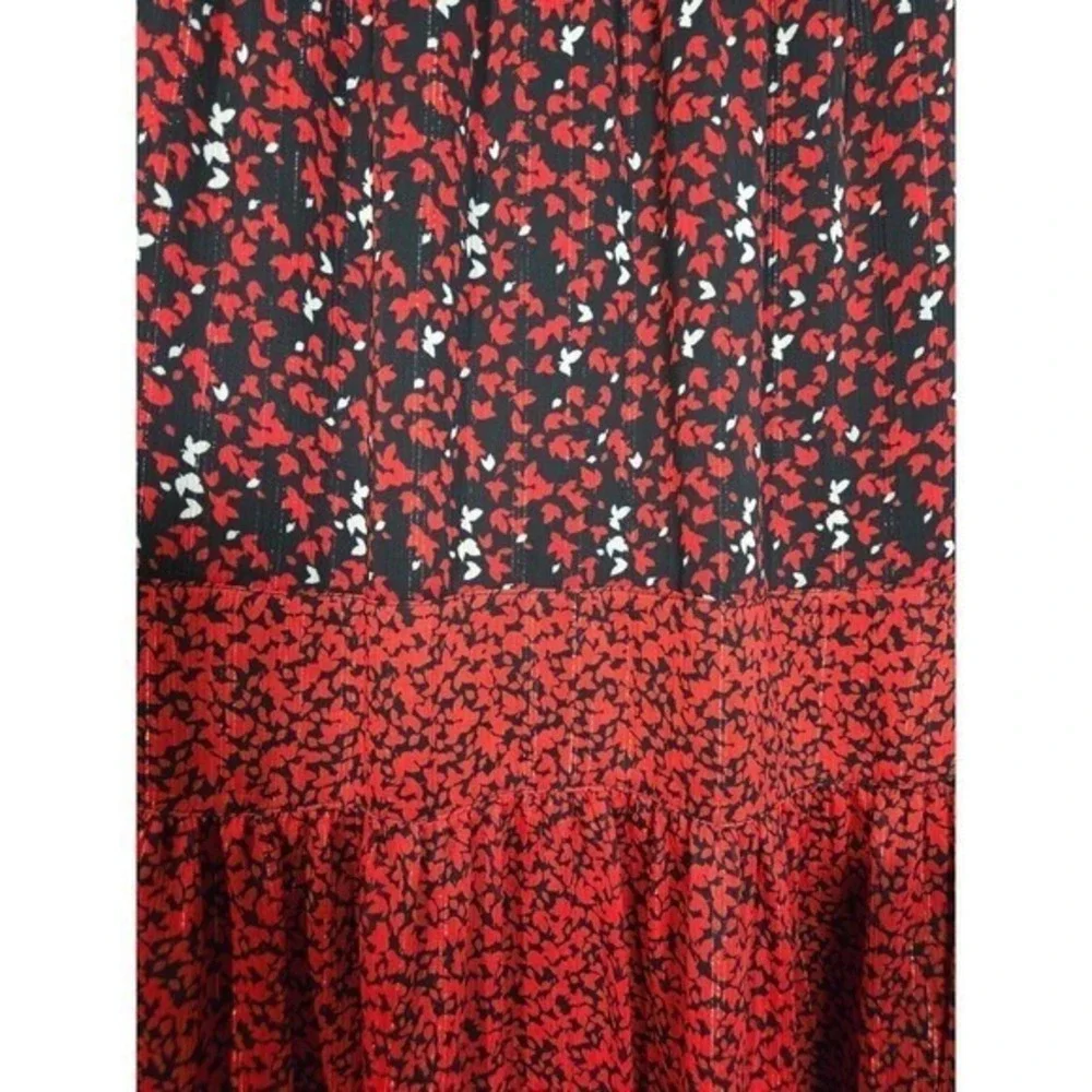 Michael Kors Women Scarlet Black Floral Metallic Tiered Mini Dress MF98ZFKDSA M